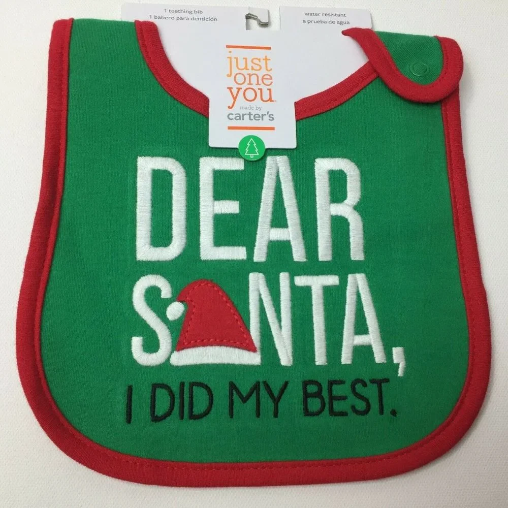Carter's Just One You Green Christmas Teething Bib Dear Santa I Did My Best